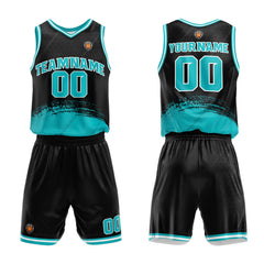 Benutzerdefinierter Schwarze Teal Basketball Jersey Uniform Anzug gedruckt Ihr Logo Name Nummer