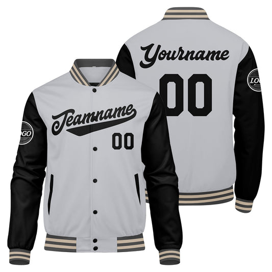 Benutzerdefinierte Verlauf Varsity-Jacke. Letterman-Jacke Grau Schwarz Creme