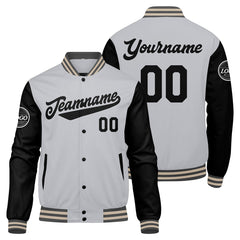 Benutzerdefinierte Verlauf Varsity-Jacke. Letterman-Jacke Grau Schwarz Creme