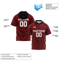 Benutzerdefinierte Schwarz Rot Kurzarm-Kapuzenpullover für Männer Frauen Hemden mit Kapuzen gedruckt Name Logo