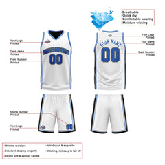 Benutzerdefinierte Weiß Schwarz Royal Reversible Basketball Jersey Personalisierte Print Name Nummer Logo