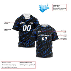 Benutzerdefinierte Schwarz Blau Kurzarm-Kapuzenpullover für Männer Frauen Hemden mit Kapuzen gedruckt Name Logo