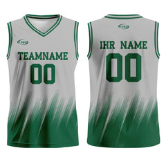 Benutzerdefinierter Grau Grün Basketball Jersey Uniform Anzug gedruckt Ihr Logo Name Nummer