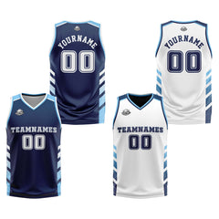 Benutzerdefinierte Marineblau Weiß Hellblau Reversible Basketball Jersey Personalisierte Print Name Nummer Logo