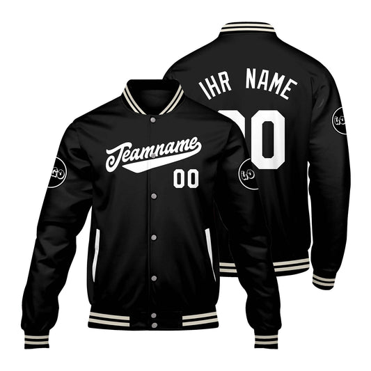 Maßgeschneiderte schwarz Letterman Varsity Jacket Individuelle Stickerei Druck nach Ihrem Wunsch