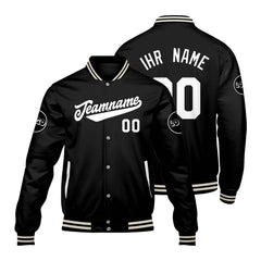 Maßgeschneiderte schwarz Letterman Varsity Jacket Individuelle Stickerei Druck nach Ihrem Wunsch