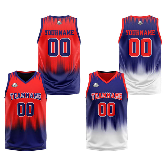 Benutzerdefinierte Rot Dunkelblau Reversible Basketball Jersey Personalisierte Print Name Nummer Logo