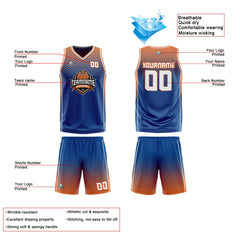 Benutzerdefinierte Blau Orange Weiß Reversible Basketball Jersey Personalisierte Print Name Nummer Logo