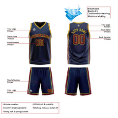 Benutzerdefinierte Marine Wein Gelb Reversible Basketball Jersey Personalisierte Print Name Nummer Logo