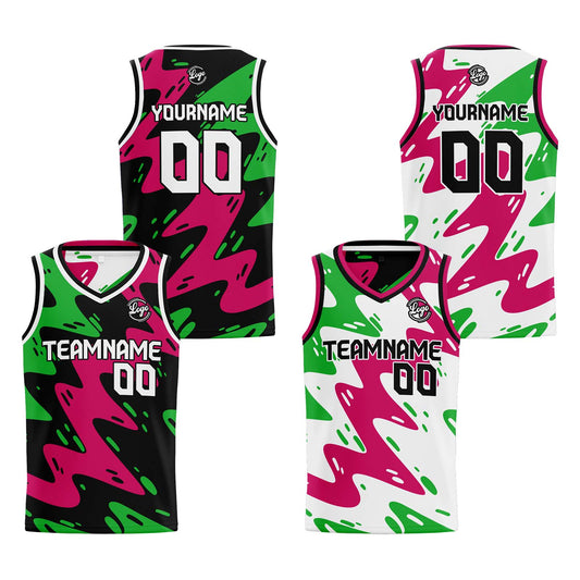 Benutzerdefinierte Schwarz Rose Grün Reversible Basketball Jersey Personalisierte Print Name Nummer Logo