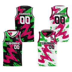 Benutzerdefinierte Schwarz Rose Grün Reversible Basketball Jersey Personalisierte Print Name Nummer Logo