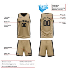 Benutzerdefinierte Gold Schwarz Reversible Basketball Jersey Personalisierte Print Name Nummer Logo