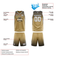 Benutzerdefinierte Altes Gold Schwarz Weiß Reversible Basketball Jersey Personalisierte Print Name Nummer Logo