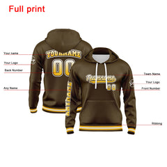 Benutzerdefiniert Braun Gelb Hoodie Personalisiert Männer Pullover Hoodie Gedruckt Team Name Number Logo für Frauen