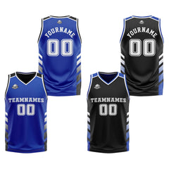 Benutzerdefinierte Blau Schwarz Weiß Reversible Basketball Jersey Personalisierte Print Name Nummer Logo