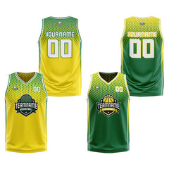 Benutzerdefinierte Gelb Grün Reversible Basketball Jersey Personalisierte Print Name Nummer Logo
