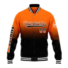 Benutzerdefinierte Verlauf Varsity-Jacke. Letterman-Jacke Orange Schwarz