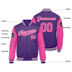 Benutzerdefinierte Verlauf Varsity-Jacke. Letterman-Jacke Lila Rosa