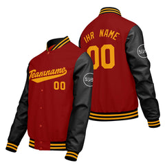 Maßgeschneiderte Rot Schwarz Letterman Varsity Jacket Individuelle Stickerei Druck nach Ihrem Wunsch