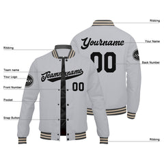 Benutzerdefinierte Verlauf Varsity-Jacke. Letterman-Jacke Grau Schwarz