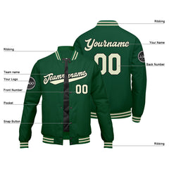 Benutzerdefinierte Verlauf Varsity-Jacke. Letterman-Jacke Grün Grüne Creme