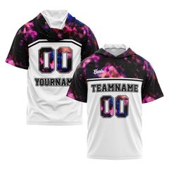 Benutzerdefinierte Weiß Sternenhimmel Kurzarm-Kapuzenpullover für Männer Frauen Hemden mit Kapuzen gedruckt Name Logo