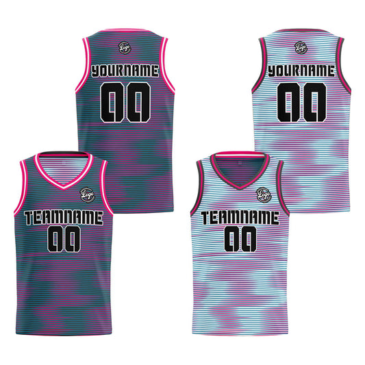 Benutzerdefinierte Grau Rosa Reversible Basketball Jersey Personalisierte Print Name Nummer Logo