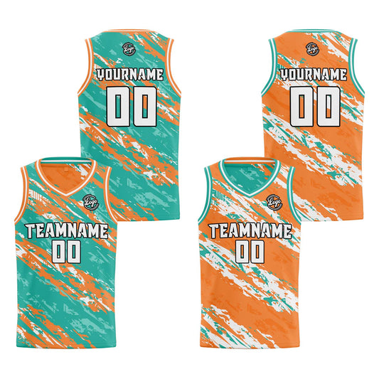 Benutzerdefinierte Teal Orange Reversible Basketball Jersey Personalisierte Print Name Nummer Logo