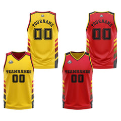 Benutzerdefinierte Gelb Rot Schwarz Reversible Basketball Jersey Personalisierte Print Name Nummer Logo
