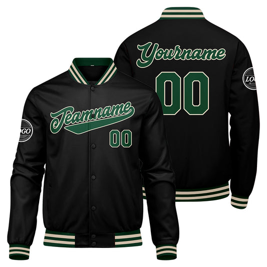 Benutzerdefinierte Verlauf Varsity-Jacke. Letterman-Jacke Dunkelgrün Schwarz Creme
