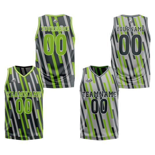 Benutzerdefinierte Grün Grau Reversible Basketball Jersey Personalisierte Print Name Nummer Logo