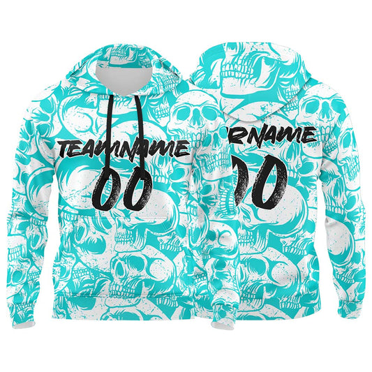 Benutzerdefinierter Sweatshirt-Hoodie für Mann, Frau, Mädchen, Junge. Drucken Sie Ihr Logo, Ihren Namen und Ihre Nummer Hellblau&Weiß