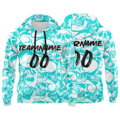 Benutzerdefinierter Sweatshirt-Hoodie für Mann, Frau, Mädchen, Junge. Drucken Sie Ihr Logo, Ihren Namen und Ihre Nummer Hellblau&Weiß