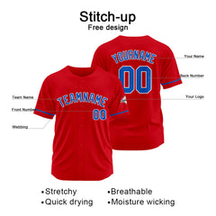 Benutzerdefinierte Authentisch Baseball-Trikot Rot-königlich