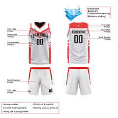 Benutzerdefinierte Weiß Rot Reversible Basketball Jersey Personalisierte Print Name Nummer Logo