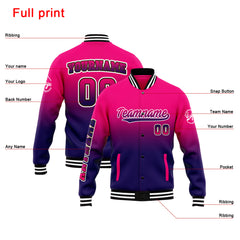 Benutzerdefinierte Verlauf Varsity-Jacke. Letterman-Jacke Rose Dunkelviolett