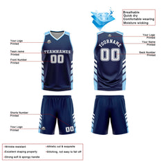 Benutzerdefinierte Marineblau Weiß Hellblau Reversible Basketball Jersey Personalisierte Print Name Nummer Logo
