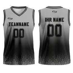 Benutzerdefinierter Grau Schwarz Farbverlauf Basketball Jersey Uniform Anzug gedruckt Ihr Logo Name Nummer