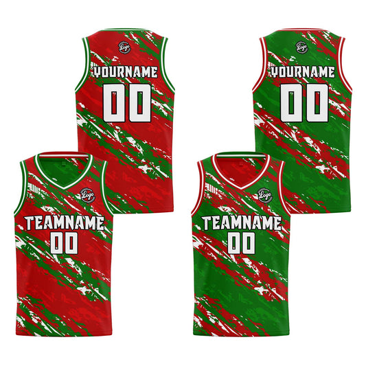 Benutzerdefinierte Rot Grün Reversible Basketball Jersey Personalisierte Print Name Nummer Logo