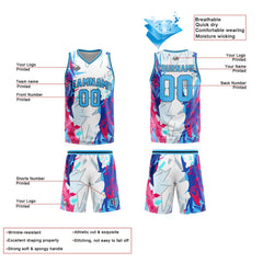 Benutzerdefinierte Hellblau Reversible Basketball Jersey Personalisierte Print Name Nummer Logo