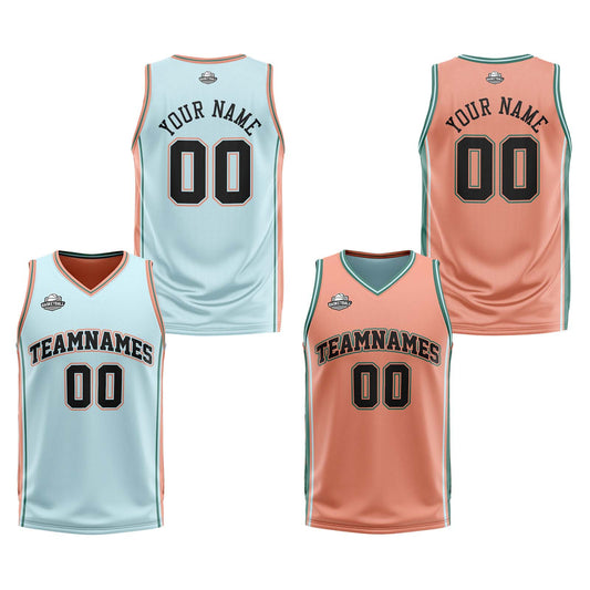 Benutzerdefinierte Hellgrün Hellorange Reversible Basketball Jersey Personalisierte Print Name Nummer Logo