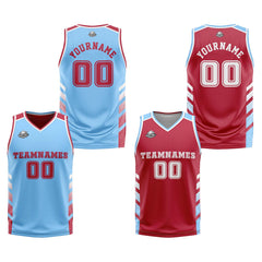 Benutzerdefinierte Hellblau Weiß Reversible Basketball Jersey Personalisierte Print Name Nummer Logo