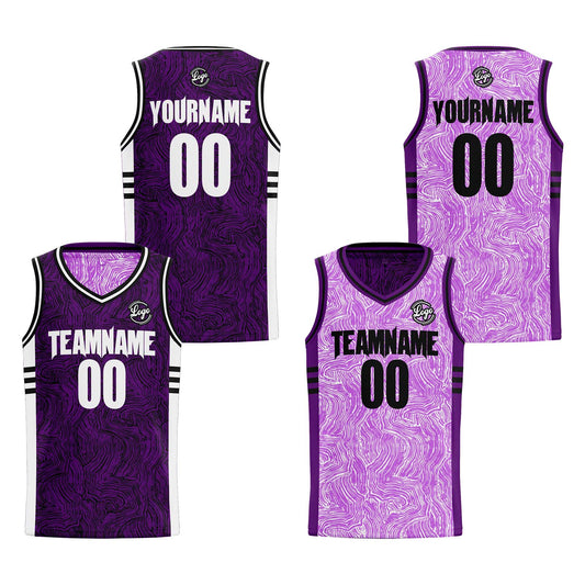 Benutzerdefinierte Schwarz Lila Reversible Basketball Jersey Personalisierte Print Name Nummer Logo