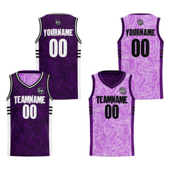 Benutzerdefinierte Schwarz Lila Reversible Basketball Jersey Personalisierte Print Name Nummer Logo