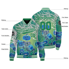 Benutzerdefinierte Blau Grün Varsity-Jacke. Letterman-Jacke für Männer, Frauen und Jugendliche