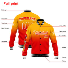 Benutzerdefinierte Verlauf Varsity-Jacke. Letterman-Jacke Hellorange Rot