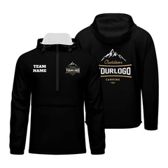 Anpassbare Schwarz Winddichte Softshell Kapuzenjacke - Vollverschluss, Logo- & Text-Druck