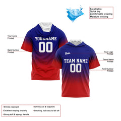 Benutzerdefinierte Königlich Rot Kurzarm-Kapuzenpullover für Männer Frauen Hemden mit Kapuzen gedruckt Name Logo