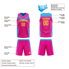 Benutzerdefinierte Rosa Hellblau Reversible Basketball Jersey Personalisierte Print Name Nummer Logo