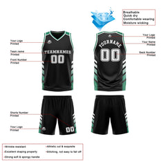 Benutzerdefinierte Schwarz Grün Weiß Reversible Basketball Jersey Personalisierte Print Name Nummer Logo